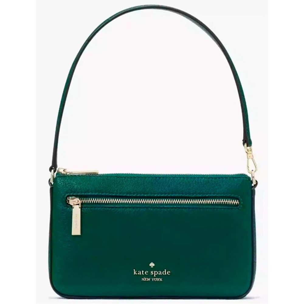 kate spade leila pebbled leather convertible deep jade green handbag wristlet